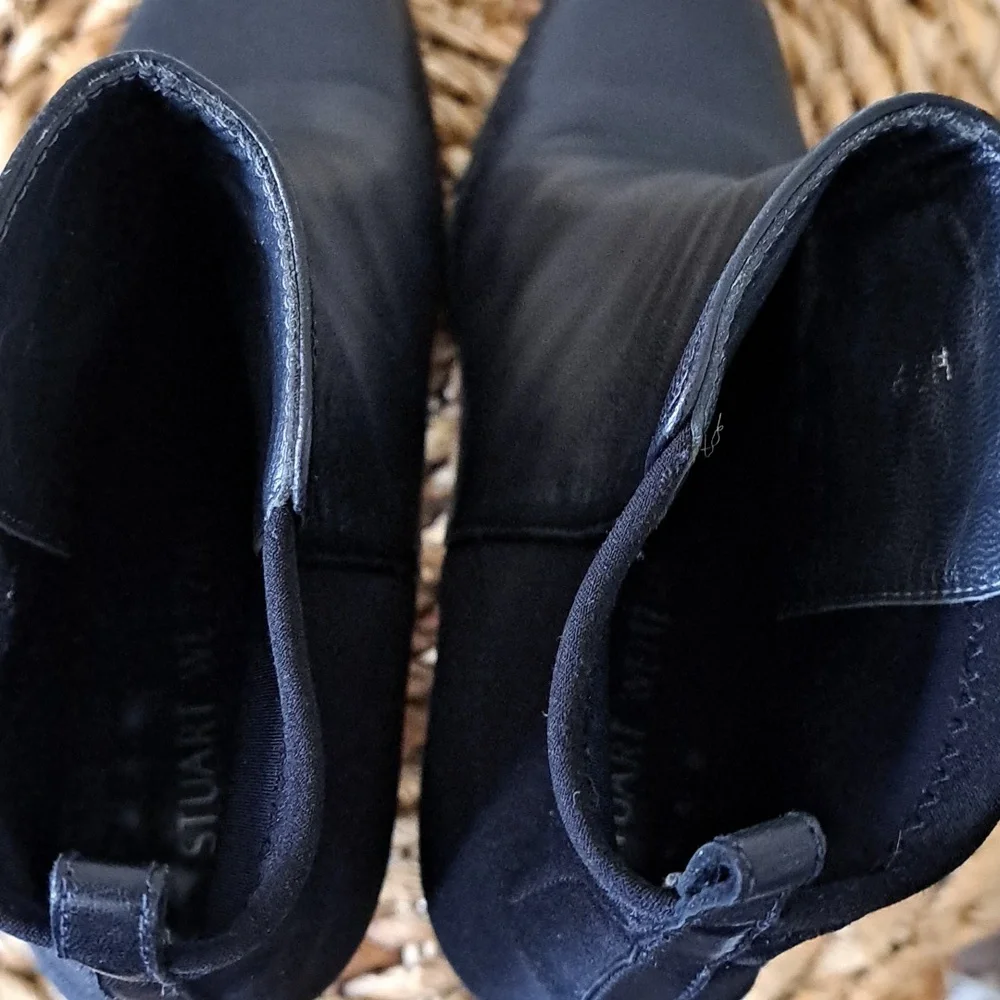 Stuart Weitzman Womens Black Leather Preppy Ankle Booties Stretch Back Panel 6.5